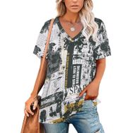AILLOSA YH-684 Tamamı Baskılı V Yaka Kısa Kollu Kadın T-Shirt