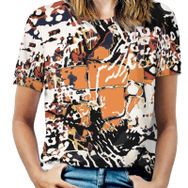 AILLOSA YH-687 Tamamı Baskılı Kısa Kollu Yuvarlak Yaka Kadın T-shirt