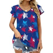 AILLOSA YH-691 Tamamı Baskılı Fırfırlı Kısa Kollu V Yakalı Kadın T-shirt