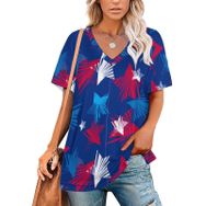 AILLOSA YH-691 Tamamı Baskılı V Yaka Kısa Kollu Kadın T-Shirt