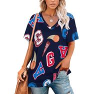 AILLOSA YH-693 Tamamı Baskılı V Yaka Kısa Kollu Kadın T-Shirt