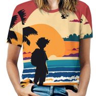 AILLOSA YH-696 Tamamı Baskılı Kısa Kollu Yuvarlak Yaka Kadın T-shirt