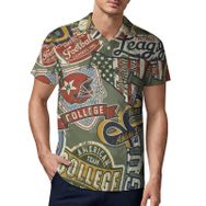 AILLOSA YH-697 3D Baskılı Desen Kısa Kollu Polo Yaka Erkek T-shirt