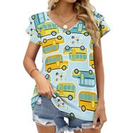 AILLOSA YH-698 Tamamı Baskılı Fırfırlı Kısa Kollu V Yakalı Kadın T-shirt