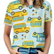AILLOSA YH-698 Tamamı Baskılı Kısa Kollu Yuvarlak Yaka Kadın T-shirt