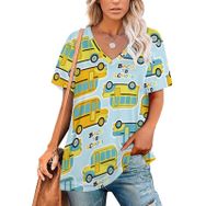 AILLOSA YH-698 Tamamı Baskılı V Yaka Kısa Kollu Kadın T-Shirt