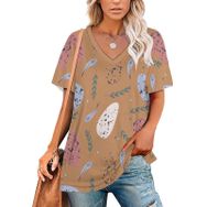 AILLOSA YH-699 Tamamı Baskılı V Yaka Kısa Kollu Kadın T-Shirt