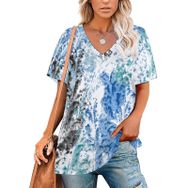 AILLOSA YH-70 Tamamı Baskılı V Yaka Kısa Kollu Kadın T-Shirt