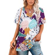 AILLOSA YH-701 Tamamı Baskılı V Yaka Kısa Kollu Kadın T-Shirt