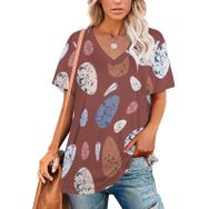 AILLOSA YH-703 Tamamı Baskılı V Yaka Kısa Kollu Kadın T-Shirt