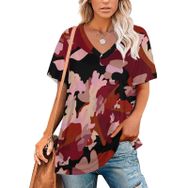 AILLOSA YH-73 Tamamı Baskılı V Yaka Kısa Kollu Kadın T-Shirt