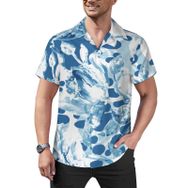 AILLOSA YH-74 Hawaii Çiçek Baskılı 3D Desen Kısa Kollu Erkek Gömlek