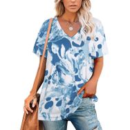 AILLOSA YH-74 Tamamı Baskılı V Yaka Kısa Kollu Kadın T-Shirt