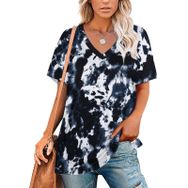 AILLOSA YH-75 Tamamı Baskılı V Yaka Kısa Kollu Kadın T-Shirt