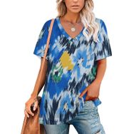AILLOSA YH-76 Tamamı Baskılı V Yaka Kısa Kollu Kadın T-Shirt