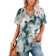 AILLOSA YH-77 Tamamı Baskılı V Yaka Kısa Kollu Kadın T-Shirt