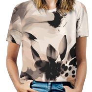 AILLOSA YH-78 Tamamı Baskılı Kısa Kollu Yuvarlak Yaka Kadın T-shirt