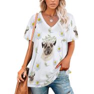 AILLOSA YH-80 Tamamı Baskılı V Yaka Kısa Kollu Kadın T-Shirt