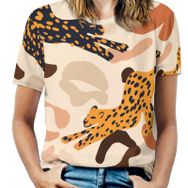 AILLOSA YH-83 Tamamı Baskılı Kısa Kollu Yuvarlak Yaka Kadın T-shirt