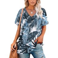 AILLOSA YH-88 Tamamı Baskılı V Yaka Kısa Kollu Kadın T-Shirt
