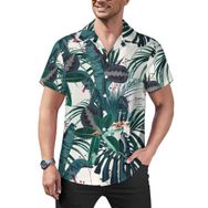 AILLOSA YH-90 Hawaii Çiçek Baskılı 3D Desen Kısa Kollu Erkek Gömlek