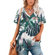 AILLOSA YH-90 Tamamı Baskılı V Yaka Kısa Kollu Kadın T-Shirt