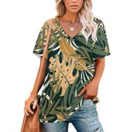 AILLOSA YH-91 Tamamı Baskılı V Yaka Kısa Kollu Kadın T-Shirt
