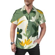 AILLOSA YH-93 Hawaii Çiçek Baskılı 3D Desen Kısa Kollu Erkek Gömlek