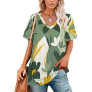 AILLOSA YH-93 Tamamı Baskılı Kısa Kollu V Yakalı Kadın T-shirt
