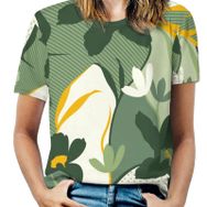AILLOSA YH-93 Tamamı Baskılı Kısa Kollu Yuvarlak Yaka Kadın T-shirt