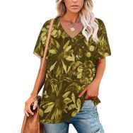 AILLOSA YH-94 Tamamı Baskılı Kısa Kollu V Yakalı Kadın T-shirt