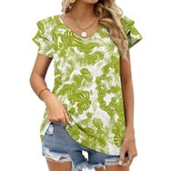 AILLOSA YH-95 Tamamı Baskılı Fırfırlı Kısa Kollu V Yakalı Kadın T-shirt
