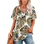 AILLOSA YH-96 Tamamı Baskılı Kısa Kollu V Yakalı Kadın T-shirt