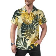 AILLOSA YH-97 Hawaii Çiçek Baskılı 3D Desen Kısa Kollu Erkek Gömlek