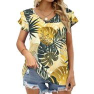 AILLOSA YH-97 Tamamı Baskılı Fırfırlı Kısa Kollu V Yakalı Kadın T-shirt
