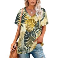 AILLOSA YH-97 Tamamı Baskılı Kısa Kollu V Yakalı Kadın T-shirt