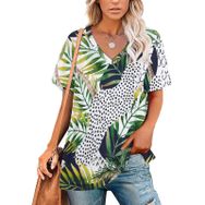 AILLOSA YH-99 Tamamı Baskılı Kısa Kollu V Yakalı Kadın T-shirt
