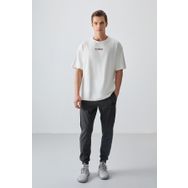 Air Jones 88354 Ekru Kalın Yumuşak Dokulu Oversize Fit Baskılı Erkek T- Shirt