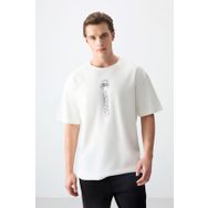 Air Jones 88355 Ekru Kalın Yumuşak Dokulu Oversize Fit Baskılı Erkek T- Shirt