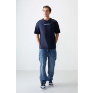 Air Jones 88356 Lacivert Kalın Yumuşak Dokulu Oversize Fit Baskılı Erkek T-Shirt