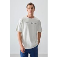 Air Jones 88357 Ekru Kalın Yumuşak Dokulu Oversize Fit Baskılı Erkek T- Shirt