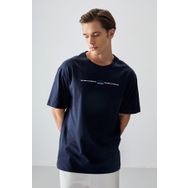 Air Jones 88357 Lacivert Kalın Yumuşak Dokulu Oversize Fit Baskılı Erkek T-Shirt