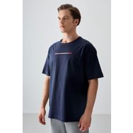 Air Jones 88358 Lacivert Kalın Yumuşak Dokulu Oversize Fit Baskılı Erkek T-Shirt