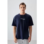 Air Jones 88361 Lacivert Kalın Yumuşak Dokulu Oversize Fit Baskılı Erkek T-Shirt