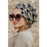 Aişe Tesettür Bej Siyah Desenli Tokalı Bone