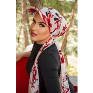 Aişe Tesettür Kırmızı Beyaz Desen Şapkalı Bone Şal