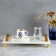 Akayev Mermer Beyaz 30x20 cm Altın Boncuk Ayaklı Tepsi