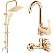 Akm Dekor Gold Batarya Kare Banyo Duş Seti