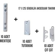 Akpen Sineklik Aksesuar Takımı 17X25 – Menteşeli Sistem Için 10’lu Kulplu Çıtçıtlı Menteşeli Set - Beyaz
