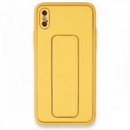 Alan Şanslı iPhone XS Max Kılıf Coco Deri Standlı Kapak Sarı Kılıf